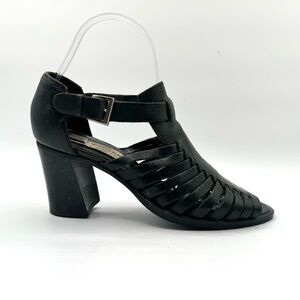 VINTAGE THE WORK COLLECTION HEELS BLACK STRAPPY SANDALS FISHERMAN HEELED SANDALS